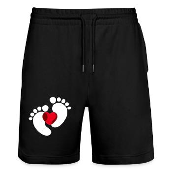 Bébé Pieds Bébé Enceinte Coeur - Short de jogging bio TRAINER Stanley/Stella unisexe - noir - Devant - Nik (191cm) & Marisol (170cm)