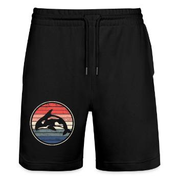 Orca Whale - Stanley/Stella Trainer Unisex Organic Jogging Shorts - black - Front - Nik (191cm) & Marisol (170cm)