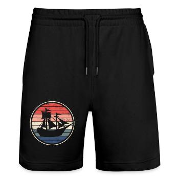 Boat ship sailing ship - Stanley/Stella Trainer Unisex Organic Jogging Shorts - black - Front - Nik (191cm) & Marisol (170cm)
