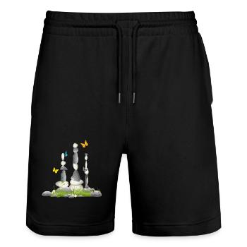 three stone towers on a meadow with insects - Stanley/Stella Trainer Unisex Organic Jogging Shorts - black - Front - Nik (191cm) & Marisol (170cm)