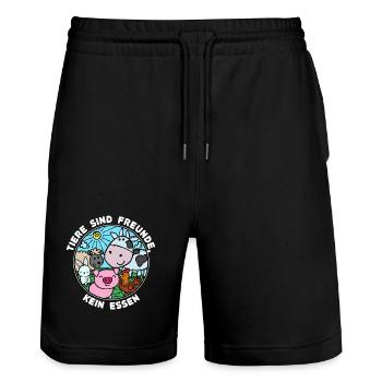 Schwein Kuh Vegan Statement Tierlieb - Stanley/Stella Unisex Bio Joggingshorts Trainer  - Schwarz - Vorne - Nik (191cm) & Marisol (170cm)