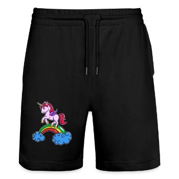 Einhorn Cool Tier - Stanley/Stella Unisex Bio Joggingshorts Trainer  - Schwarz - Vorne - Nik (191cm) & Marisol (170cm)
