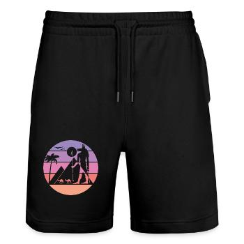Mythische Silhouette - Anubis - Stanley/Stella Unisex Bio Joggingshorts Trainer  - Schwarz - Vorne - Nik (191cm) & Marisol (170cm)