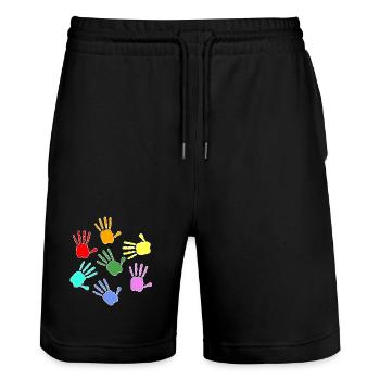 Painting Kids Hands - Stanley/Stella Trainer Unisex Organic Jogging Shorts - black - Front - Nik (191cm) & Marisol (170cm)