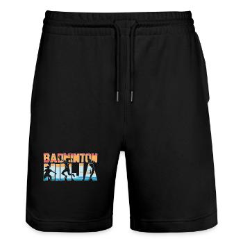 Badminton Ninja Badminton Spieler - Stanley/Stella Unisex Bio Joggingshorts Trainer  - Schwarz - Vorne - Nik (191cm) & Marisol (170cm)