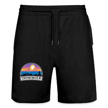 Groningen Niederlande Skyline Vintage Sunset Trave - Stanley/Stella Unisex Bio Joggingshorts Trainer  - Schwarz - Vorne - Nik (191cm) & Marisol (170cm)