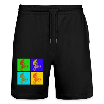 BMX Pop Art  - Stanley/Stella Unisex Bio Joggingshorts Trainer  - Schwarz - Vorne - Nik (191cm) & Marisol (170cm)