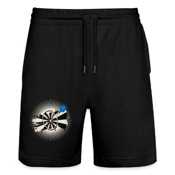 strahlende Dartscheibe mit blauen Dartpfeil - Stanley/Stella Unisex Bio Joggingshorts Trainer  - Schwarz - Vorne - Nik (191cm) & Marisol (170cm)