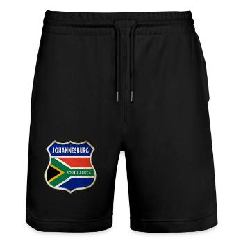 Johannesburg Afrique du Sud Armoiries Drapeaux Design - Short de jogging bio TRAINER Stanley/Stella unisexe - noir - Devant - Nik (191cm) & Marisol (170cm)
