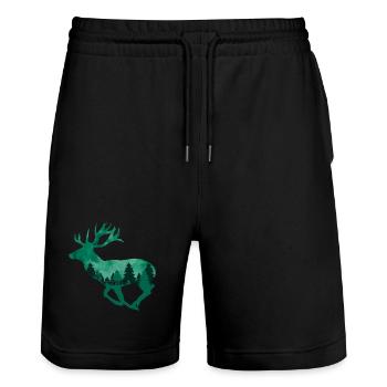 Klimawandel Umweltschutz Hirsch Nachhaltig - Stanley/Stella Unisex Bio Joggingshorts Trainer  - Schwarz - Vorne - Nik (191cm) & Marisol (170cm)