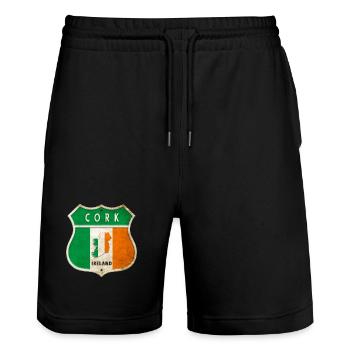 Cork Ireland Coat of Arms Flags Design - Stanley/Stella Trainer Unisex Organic Jogging Shorts - black - Front - Nik (191cm) & Marisol (170cm)