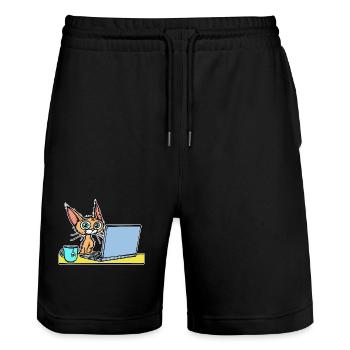 Laptop Home Office Statement Cat Coffee Career - Stanley/Stella Trainer Unisex Organic Jogging Shorts - black - Front - Nik (191cm) & Marisol (170cm)