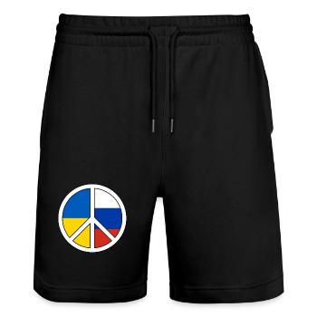 Peace symbol with color block pattern - Stanley/Stella Trainer Unisex Organic Jogging Shorts - black - Front - Nik (191cm) & Marisol (170cm)