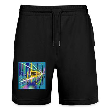 Abstrakte U-Bahn Berlin Graffiti Design - Stanley/Stella Unisex Bio Joggingshorts Trainer  - Schwarz - Vorne - Nik (191cm) & Marisol (170cm)