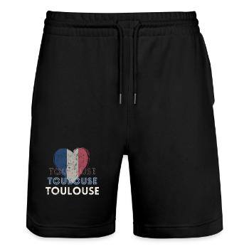 Badge retro, Toulouse France est ma ville natale - Short de jogging bio TRAINER Stanley/Stella unisexe - noir - Devant - Nik (191cm) & Marisol (170cm)