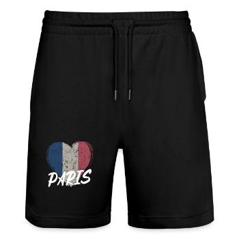 Badge retro, Paris France est ma ville natale - Short de jogging bio TRAINER Stanley/Stella unisexe - noir - Devant - Nik (191cm) & Marisol (170cm)