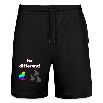 Be different, katzen Design, kluge Sprüche - Stanley/Stella Unisex Bio Joggingshorts Trainer  - Schwarz - Vorne - Nik (191cm) & Marisol (170cm)