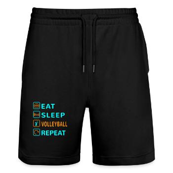 Essen. Schlafen. Volleyball. Wiederholen Design - Stanley/Stella Unisex Bio Joggingshorts Trainer  - Schwarz - Vorne - Nik (191cm) & Marisol (170cm)