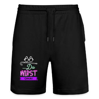 Sehschwäche Brille Statement Großmutter Oma - Stanley/Stella Unisex Bio Joggingshorts Trainer  - Schwarz - Vorne - Nik (191cm) & Marisol (170cm)