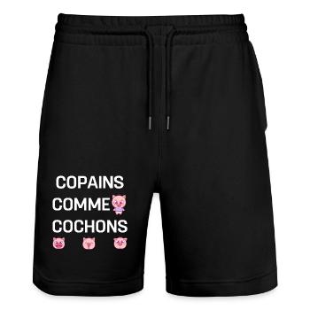 COPAINS COMME COCHONS - Short de jogging bio TRAINER Stanley/Stella unisexe - noir - Devant - Nik (191cm) & Marisol (170cm)