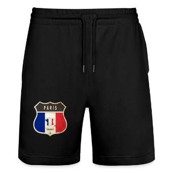 Paris France Armoiries Drapeaux Design - Short de jogging bio TRAINER Stanley/Stella unisexe - noir - Devant - Nik (191cm) & Marisol (170cm)