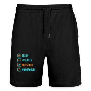 Essen. Schlafen. Reitsport. Wiederholen Design - Stanley/Stella Unisex Bio Joggingshorts Trainer  - Schwarz - Vorne - Nik (191cm) & Marisol (170cm)