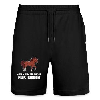 Cool Islandpferde Statement Pferdeliebe Pferde - Stanley/Stella Unisex Bio Joggingshorts Trainer  - Schwarz - Vorne - Nik (191cm) & Marisol (170cm)