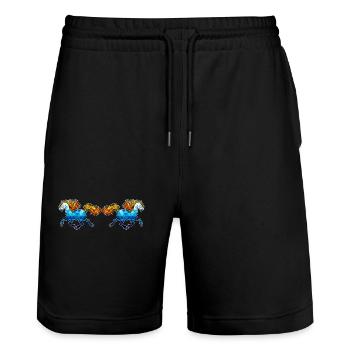 Icelandic Horses Horses Gallop Horse love Horse fan - Stanley/Stella Trainer Unisex Organic Jogging Shorts - black - Front - Nik (191cm) & Marisol (170cm)