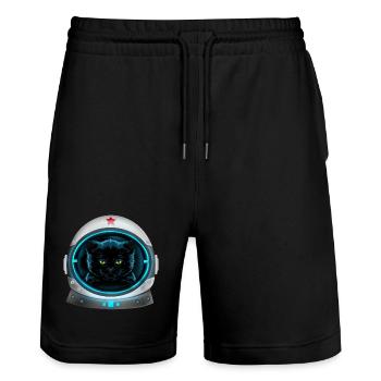 angry space cat Astronaut - Stanley/Stella Unisex Bio Joggingshorts Trainer  - Schwarz - Vorne - Nik (191cm) & Marisol (170cm)