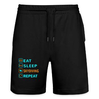 Essen. Schlafen. Skydiving. Wiederholen Design - Stanley/Stella Unisex Bio Joggingshorts Trainer  - Schwarz - Vorne - Nik (191cm) & Marisol (170cm)