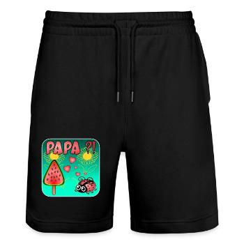 Wassermelonen Eiscreme - PAPA MARIENKÄFER - Stanley/Stella Unisex Bio Joggingshorts Trainer  - Schwarz - Vorne - Nik (191cm) & Marisol (170cm)