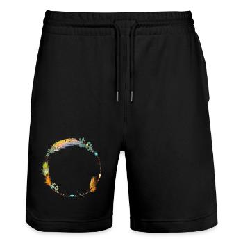 zarter Rahmen aus Federn und Ethno Symbolen - Stanley/Stella Unisex Bio Joggingshorts Trainer  - Schwarz - Vorne - Nik (191cm) & Marisol (170cm)