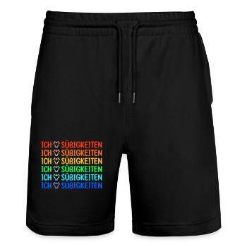 Nachspeise Lecker Statement Ich Liebe Süßigkeiten - Stanley/Stella Unisex Bio Joggingshorts Trainer  - Schwarz - Vorne - Nik (191cm) & Marisol (170cm)