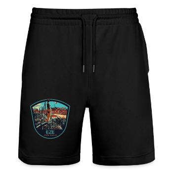 Original illustration village of Èze, Côte d'Azur - Stanley/Stella Trainer Unisex Organic Jogging Shorts - black - Front - Nik (191cm) & Marisol (170cm)
