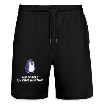 Pinguin Tier Vogel Statement Zoo Seevogel - Stanley/Stella Unisex Bio Joggingshorts Trainer  - Schwarz - Vorne - Nik (191cm) & Marisol (170cm)