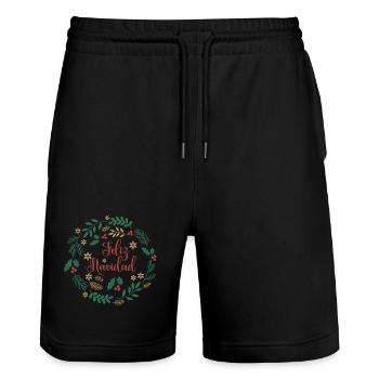 playera feliz navidad camiseta merry christmas - Stanley/Stella Trainer Unisex Organic Jogging Shorts - black - Front - Nik (191cm) & Marisol (170cm)