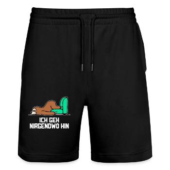 Faul Tier Müde Faultier Statement Zoo Schlafen - Stanley/Stella Unisex Bio Joggingshorts Trainer  - Schwarz - Vorne - Nik (191cm) & Marisol (170cm)