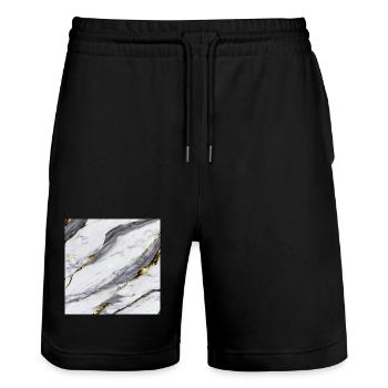 Marmor Weiß Gold Struktur - Stanley/Stella Unisex Bio Joggingshorts Trainer  - Schwarz - Vorne - Nik (191cm) & Marisol (170cm)