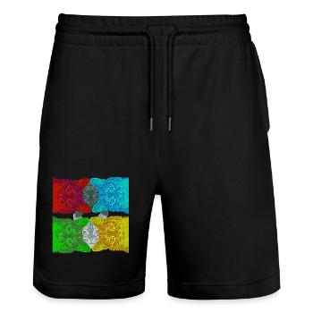 Colourful Cats (Pop Art) designed by HeiArts - Stanley/Stella Unisex Bio Joggingshorts Trainer  - Schwarz - Vorne - Nik (191cm) & Marisol (170cm)