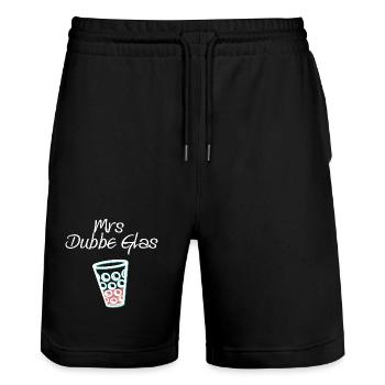 Schobbeglas, Toller Pfälzerspruch - Stanley/Stella Unisex Bio Joggingshorts Trainer  - Schwarz - Vorne - Nik (191cm) & Marisol (170cm)