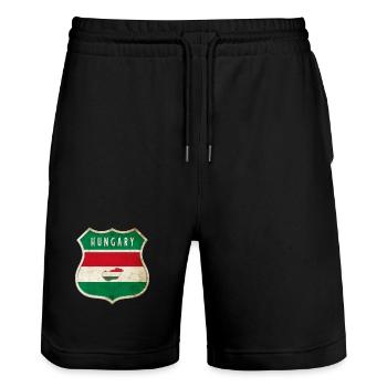 Hungary coat of arms flag design - Stanley/Stella Trainer Unisex Organic Jogging Shorts - black - Front - Nik (191cm) & Marisol (170cm)