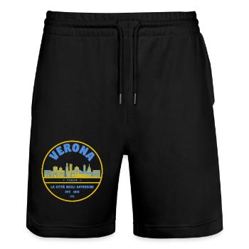 Verona City Logo Skyline - Stanley/Stella Trainer Unisex Organic Jogging Shorts - black - Front - Nik (191cm) & Marisol (170cm)