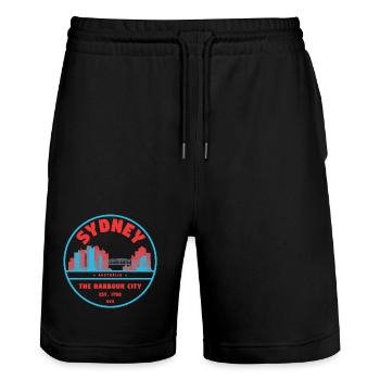 Sydney Hafenstadt Skyline Badge - Stanley/Stella Unisex Bio Joggingshorts Trainer  - Schwarz - Vorne - Nik (191cm) & Marisol (170cm)