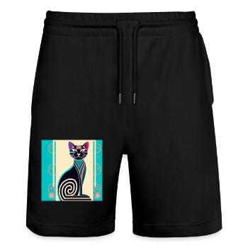 Néon Spirale Chat Art déco - Short de jogging bio TRAINER Stanley/Stella unisexe - noir - Devant - Nik (191cm) & Marisol (170cm)