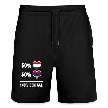 Armenia and the Netherlands 100% Genius Flag - Stanley/Stella Trainer Unisex Organic Jogging Shorts - black - Front - Nik (191cm) & Marisol (170cm)