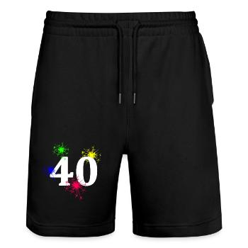 jubiläum, 40 feuerwerk sternenmuster - Stanley/Stella Unisex Bio Joggingshorts Trainer  - Schwarz - Vorne - Nik (191cm) & Marisol (170cm)