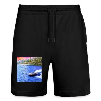 natural view - Stanley/Stella Trainer Unisex Organic Jogging Shorts - black - Front - Nik (191cm) & Marisol (170cm)