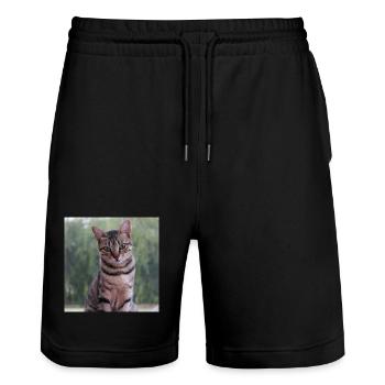 Katze Kätzchen Poster quadratisch Katzenposter - Stanley/Stella Unisex Bio Joggingshorts Trainer  - Schwarz - Vorne - Nik (191cm) & Marisol (170cm)