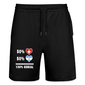 Argentinien und Schweiz 100% Genial Flagge - Stanley/Stella Unisex Bio Joggingshorts Trainer  - Schwarz - Vorne - Nik (191cm) & Marisol (170cm)