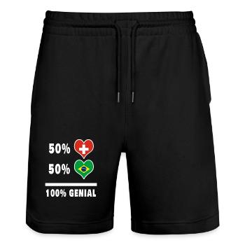 Brasilien und Schweiz 100% Genial Flagge - Stanley/Stella Unisex Bio Joggingshorts Trainer  - Schwarz - Vorne - Nik (191cm) & Marisol (170cm)